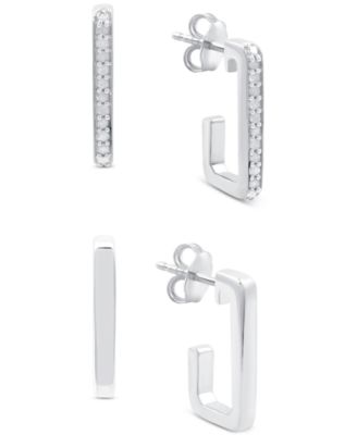 Macy's - 2-Pc. Set Diamond Square Small Hoop Earrings (1/6 ct. t.w.) in Sterling Silver