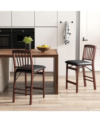 Set of 2 Counter Height Chairs Folding Kitchen Island Stool with Padded Seat-Brown