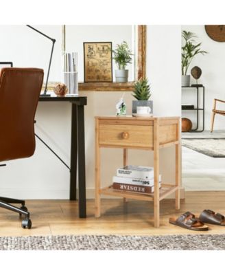 Bamboo Nightstand with Drawer and Open Shelf