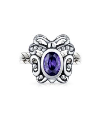Purple Butterfly Cubic Zirconia Bead Purple CZ Charm Oxidized Sterling Silver European Bracelet