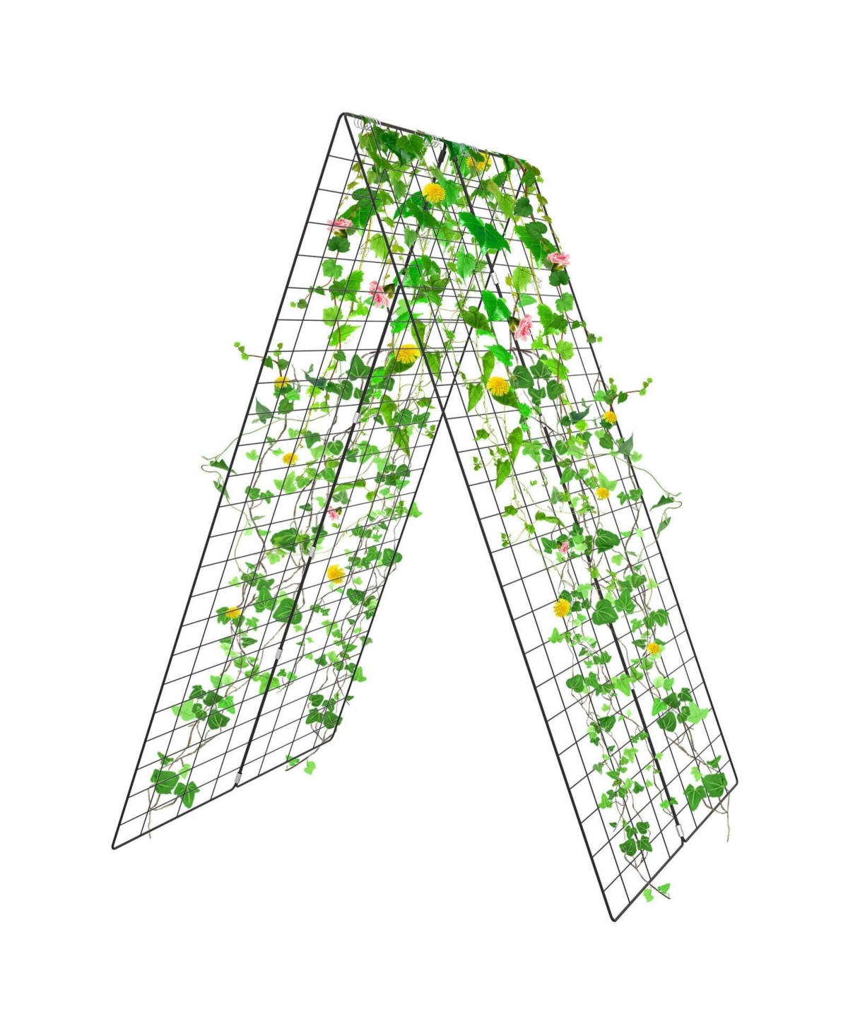 2 Pieces Foldable A-Frame Trellis Plant Supports with Twist Ties-Green - Green