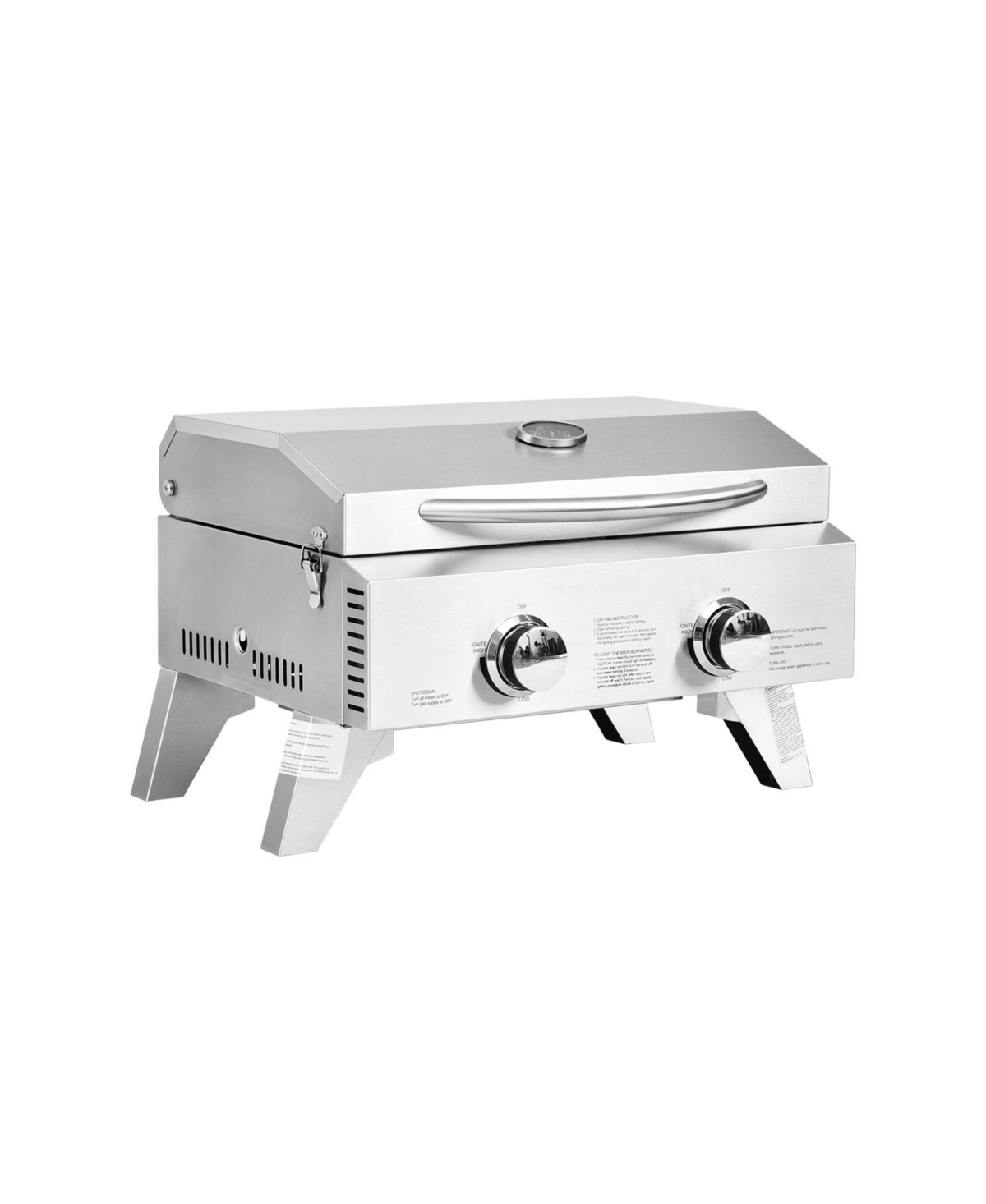 2 Burner Portable Stainless Steel Bbq Table Top Grill for Outdoors - Silver