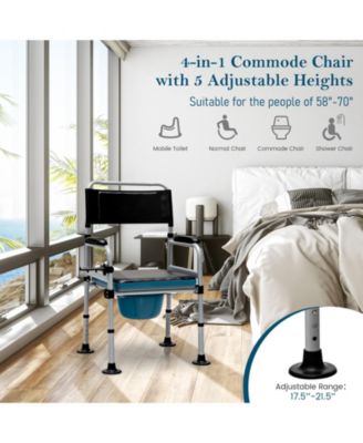 4-in-1 Folding Bedside Commode Chair with Detachable Bucket and Towel Holder