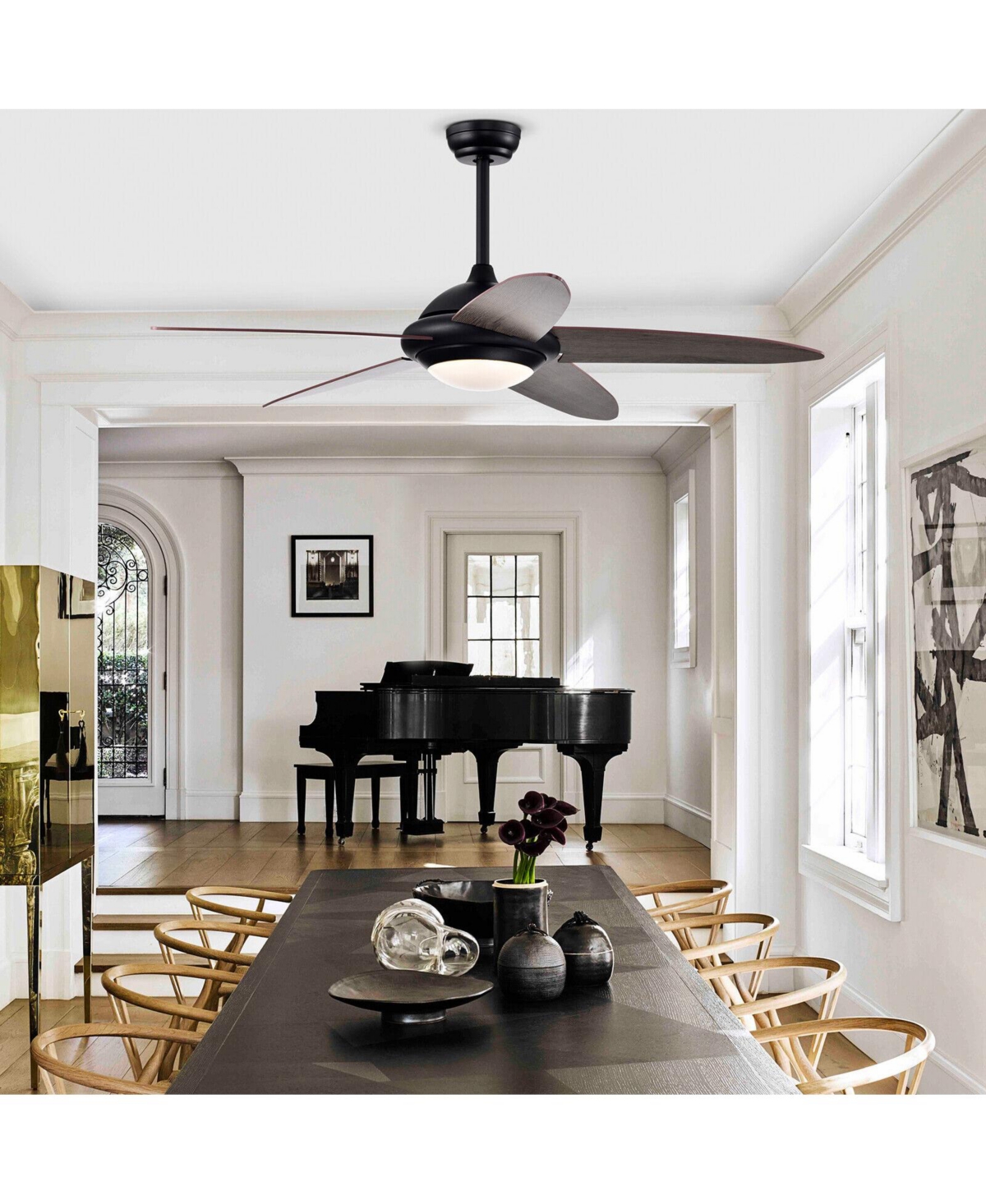 Skonyon Ceiling Fan with Lights and 3 Lighting Colors- Black