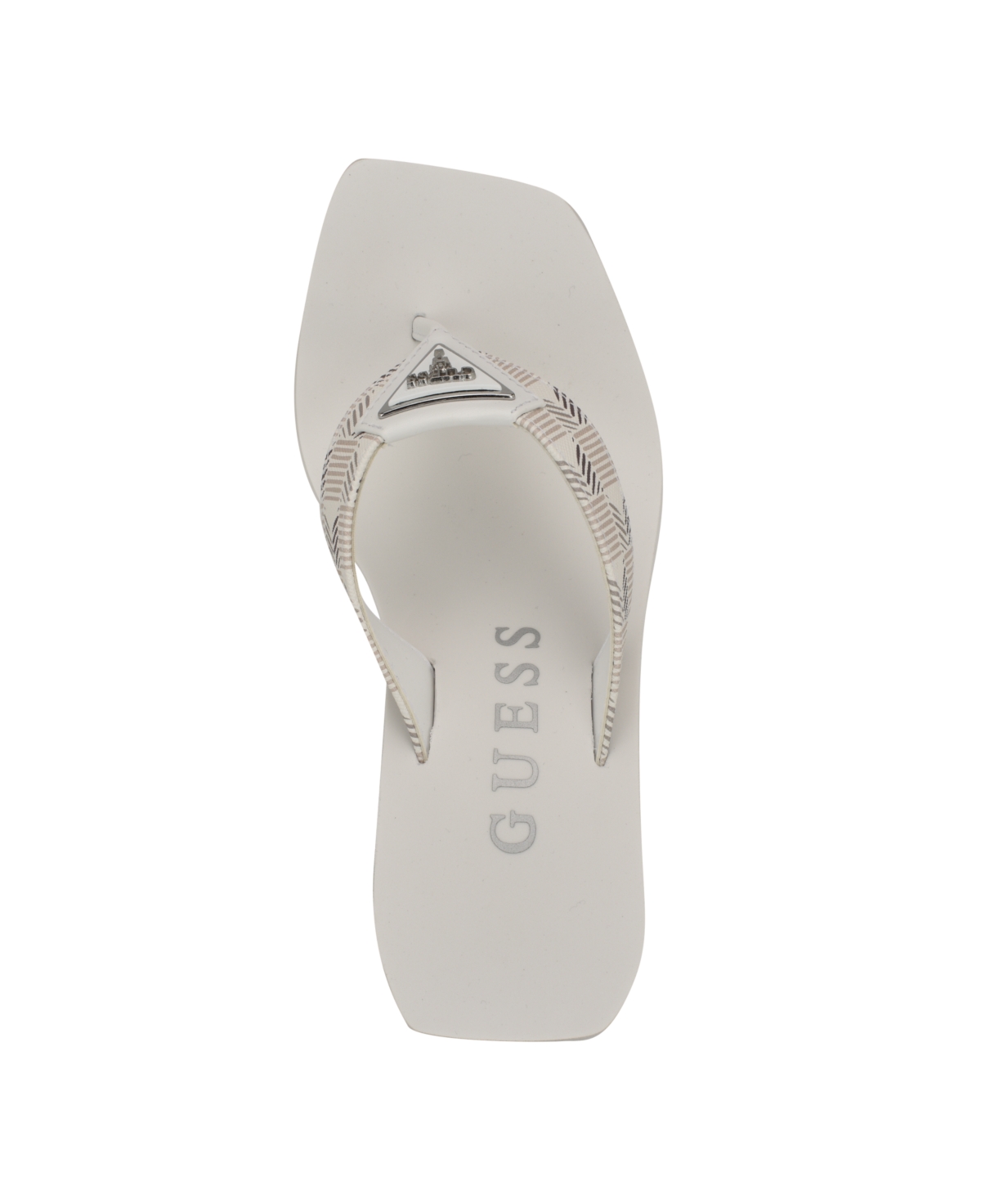 Guess Women's Demmey Logo Thong Square Toe Eva Wedge Sandals -Silver