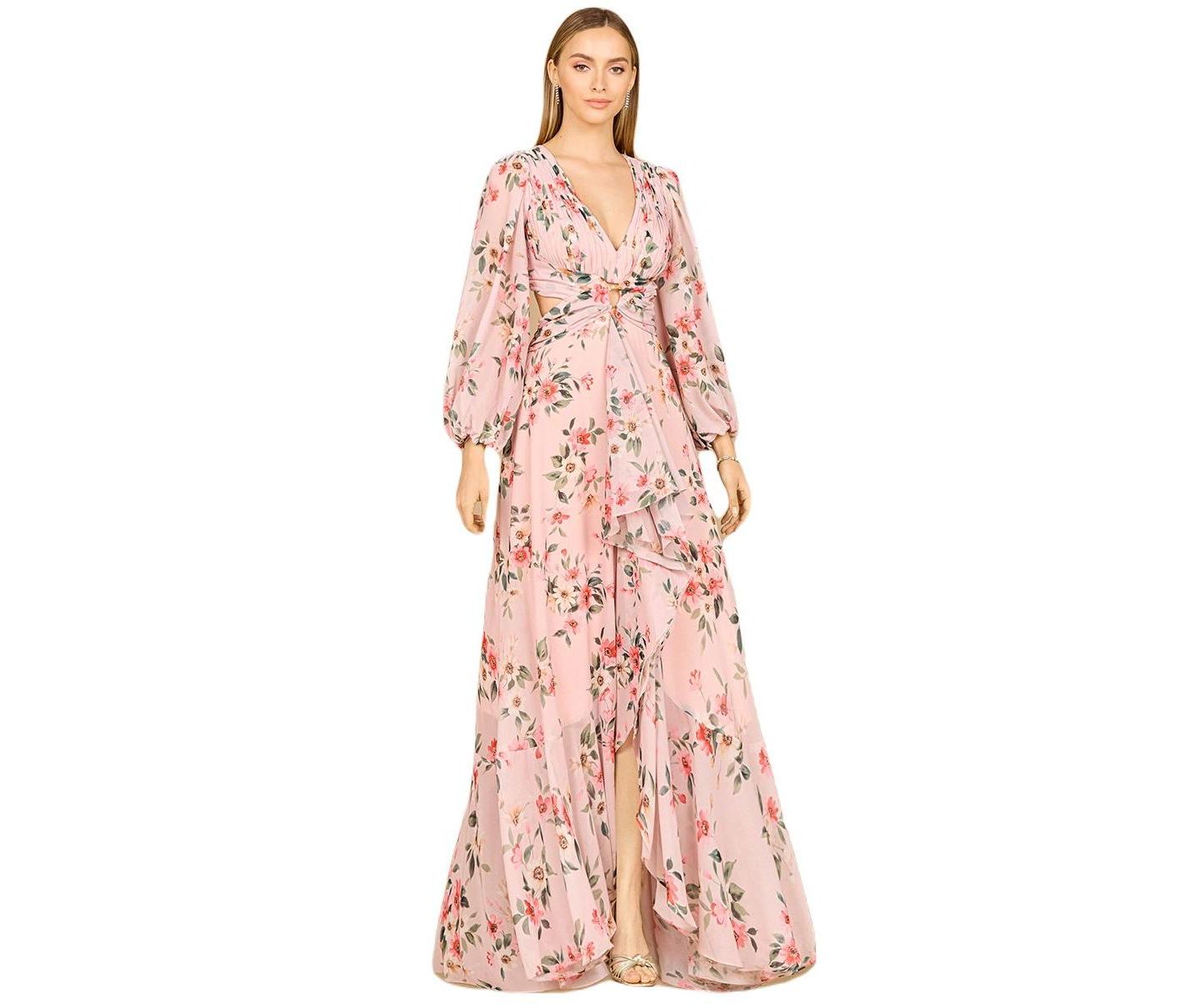 Женские платья Lara Long Sleeve V-Neck, Layered Skirt Print, цвет: Пудровый — фото 1