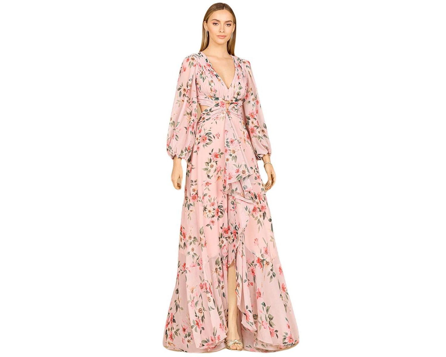Women's Long Sleeve V-Neck, Layered Skirt Print Dress