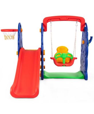 3 in 1 Junior Children Climber Slide Swing Seat Basketball Hoop Playset Backyard