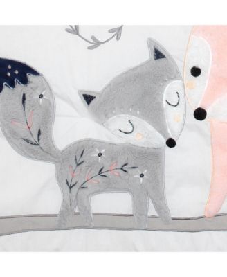 Forever Friends White/Pink/Gray Woodland Fox/Owl 4-Piece Nursery Crib Baby Bedding Set