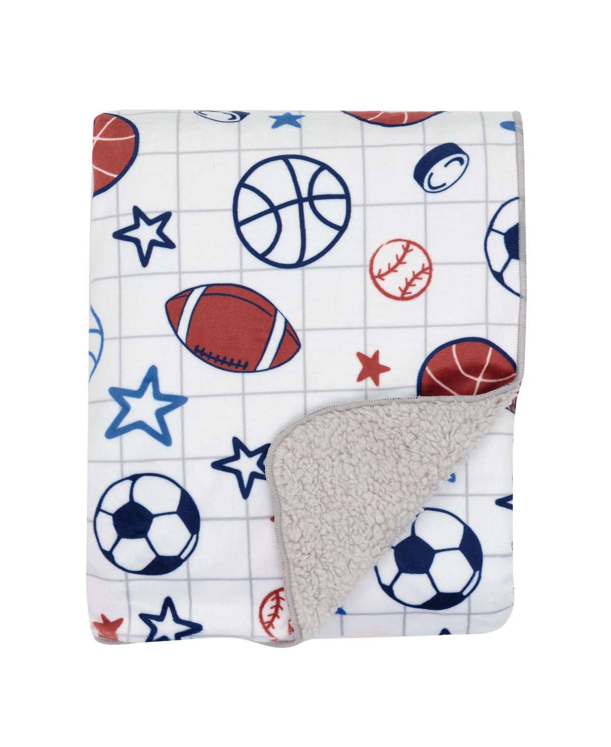 Lambs & Ivy Baby SportsFleece Baby Blanket - Football/Basketball/Baseball - White