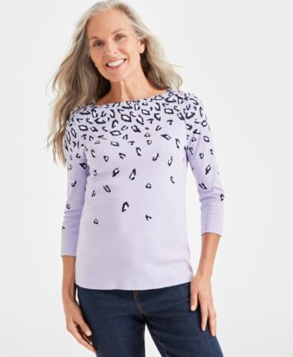 Style & Co - Women's Animal Rain Knit Cotton Top