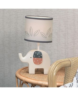 Patchwork Jungle Modern Cream Elephant Lamp With Gray Shade & Bulb