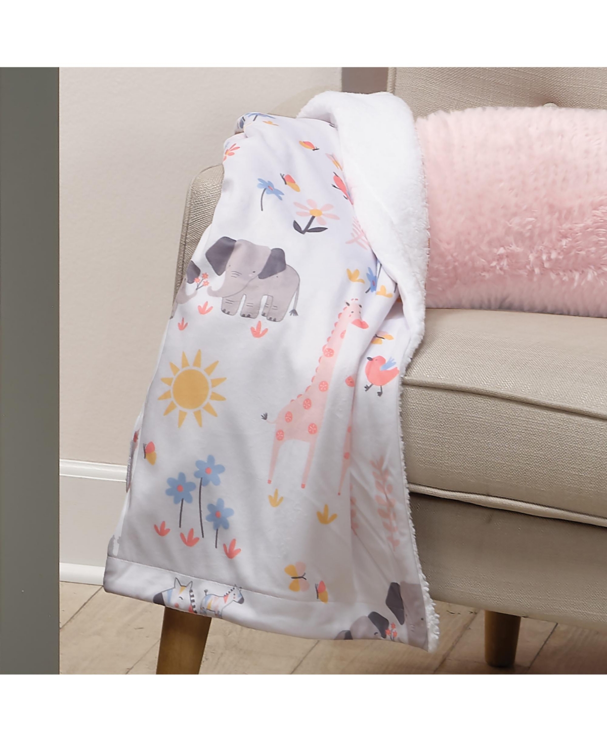 Lambs & Ivy Jazzy JungleFleece Safari Animals Soft Baby Blanket - White