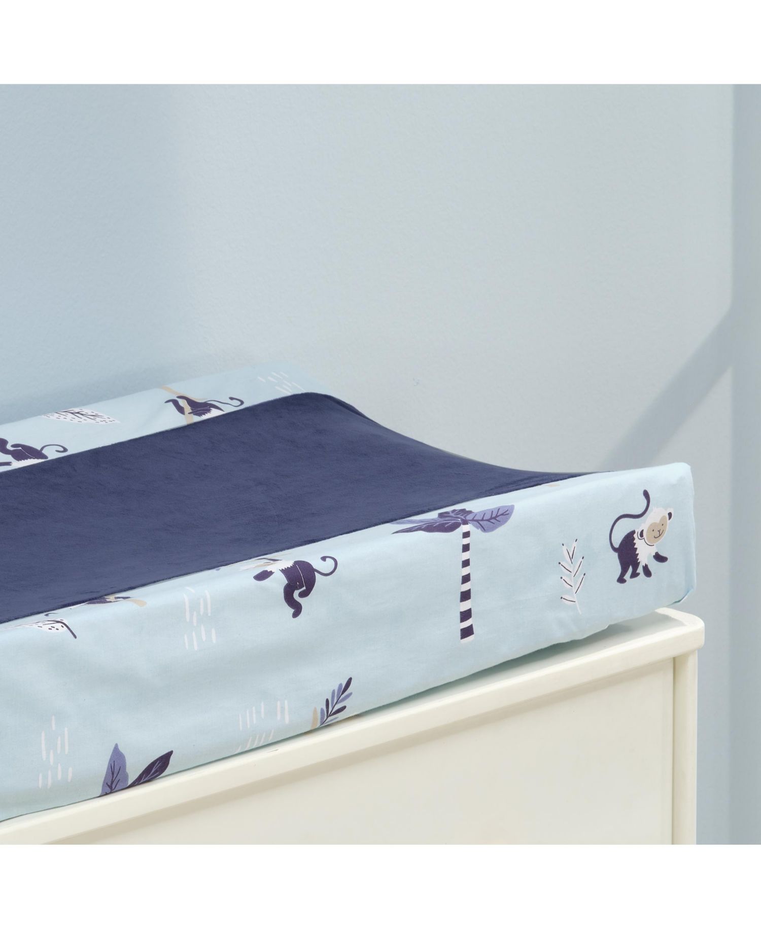 Lambs and Ivy Jungle Party Blue Monkey/Palm Tree Changing Pad Cover