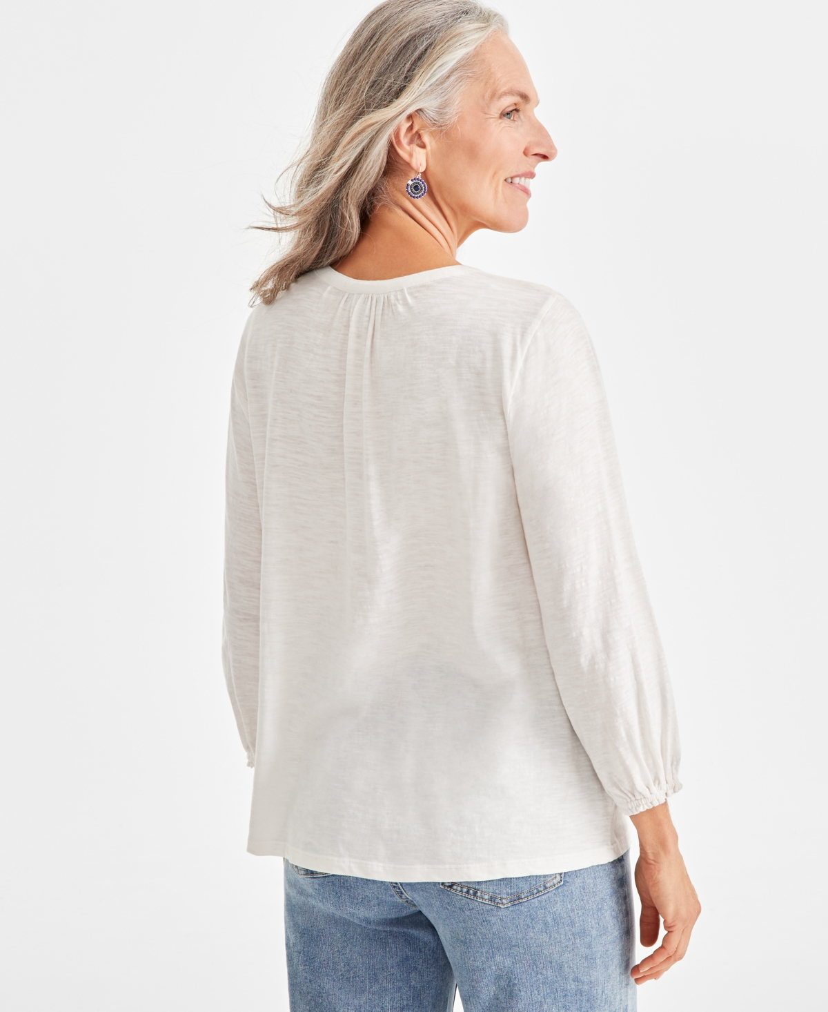 Style & Co Petite Velvet-Bib Tie-Neck Cotton Top, Created for Macy's