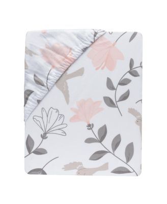 Petals White/Pink/Gray Floral 100% Cotton Fitted Crib/Toddler Sheet