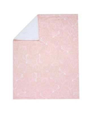 Petals Pink/White Floral Fleece Faux Shearling Soft Baby Blanket