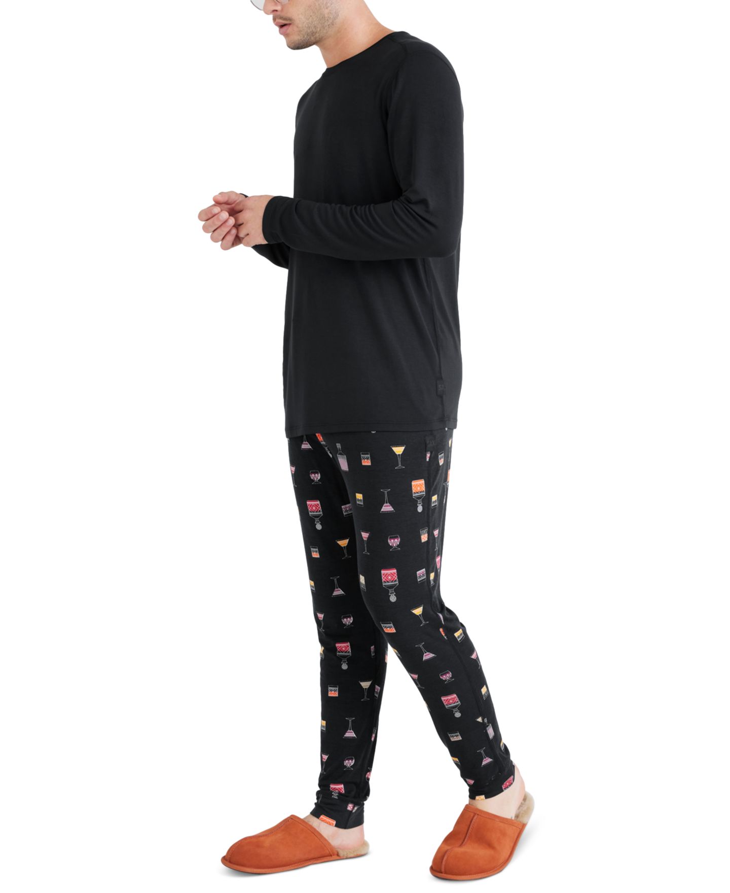 Мужская футболка SAXX Snooze Relaxed-Fit Heathered Long-Sleeve Sleep T-Shirt, цвет: Чёрный — фото 2