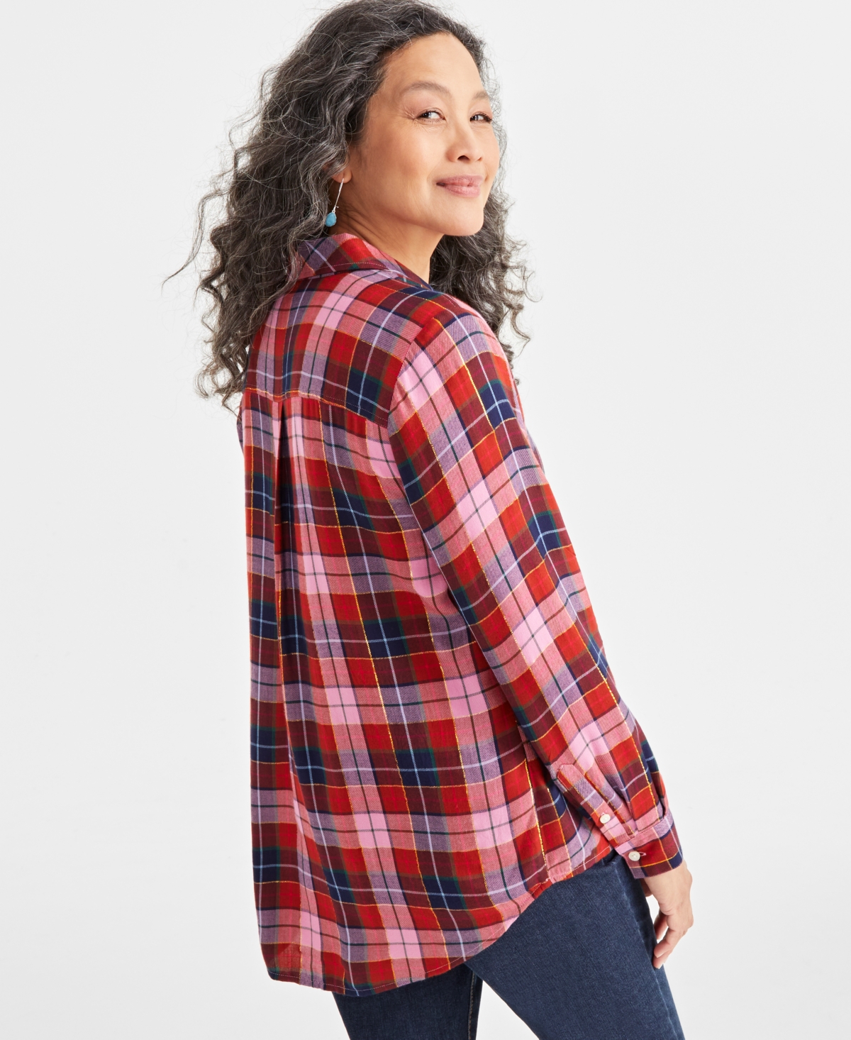 Style & Co Petite Plaid Button-Front Perfect Shirt, Created for Macy's