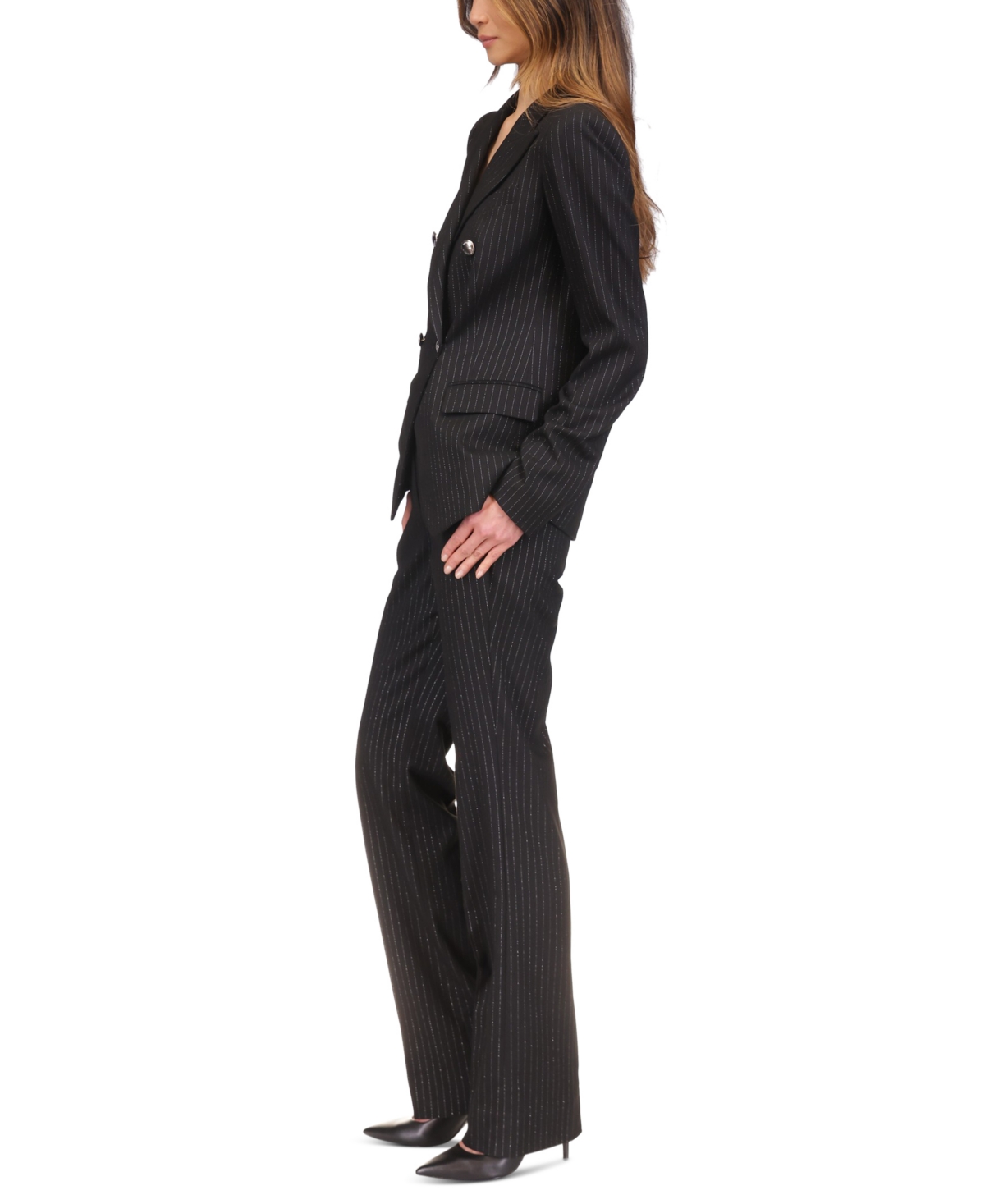 Michael Michael Kors Women's Metallic Pinstripe Cutaway Blazer - Black  Silver
