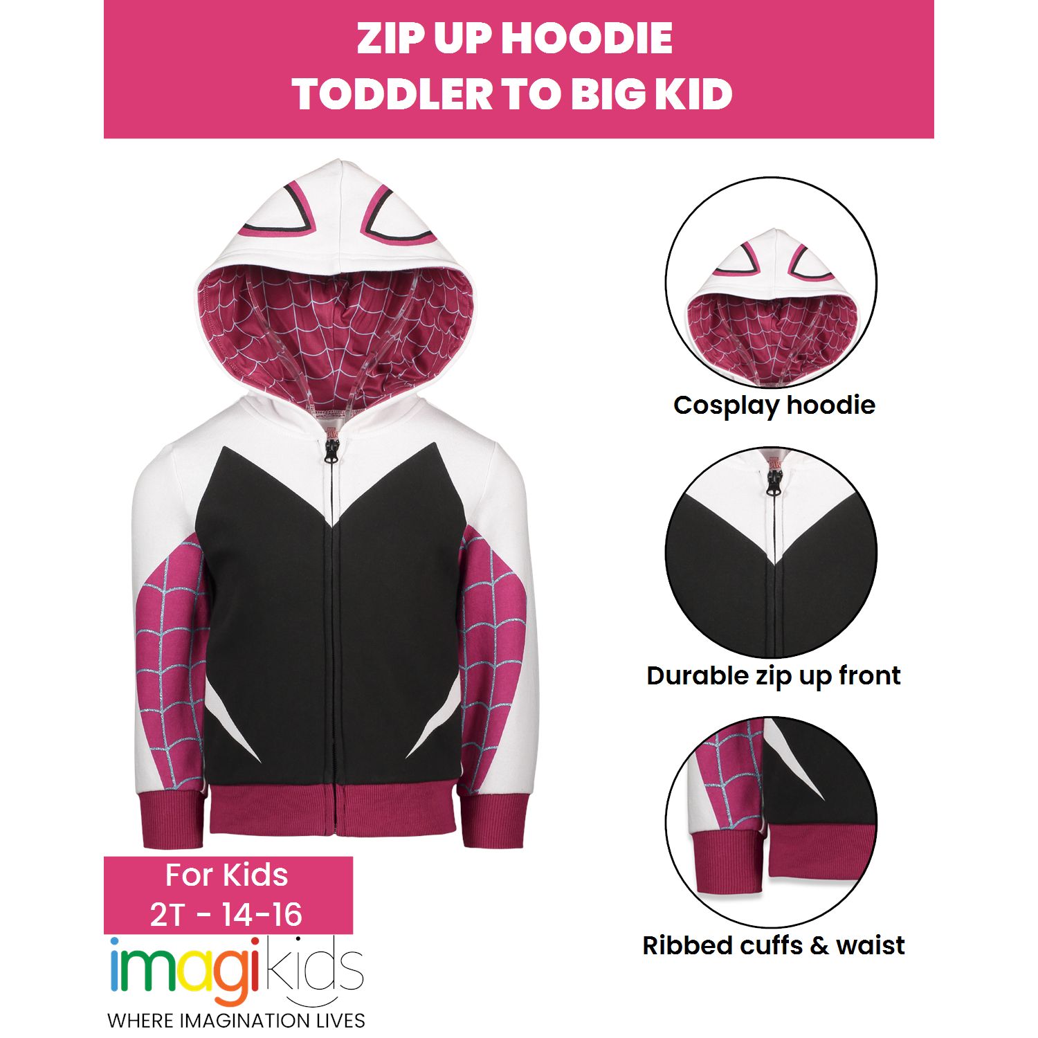 Girls Spider-Man Spider-Gwen Ghost Spider Fleece Zip Up Hoodie to
