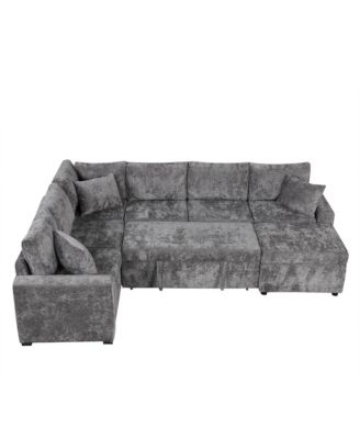 112" Sectional Pull-out Sofa with Storage Ottoman