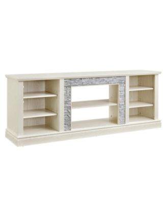 Modern TV Stand with Faux Stone Surround and Ample Storage