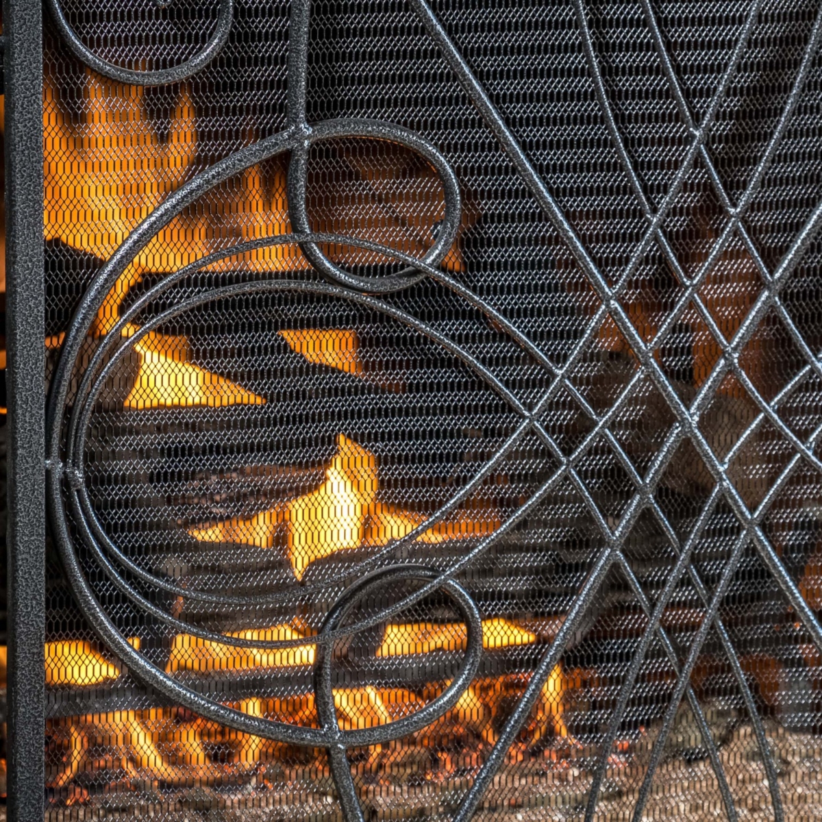 Streamdale Furniture Rosalinda Floral Iron Fireplace Screen, Silver Finish - Black+silver