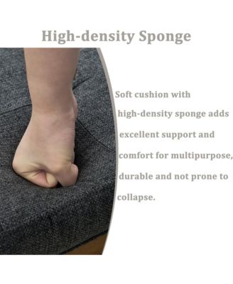 Streamdale Linen-Tufted Coffee Table Ottoman with Beechwood Shelf and Frame