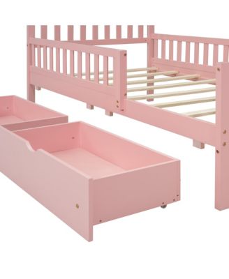 Streamdale Twin Wood Platform Bed with Guardrails and Storage