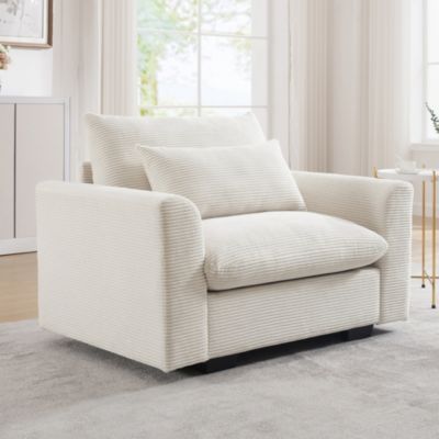 Beige Corduroy Single Sofa Accent Chair with Pillow