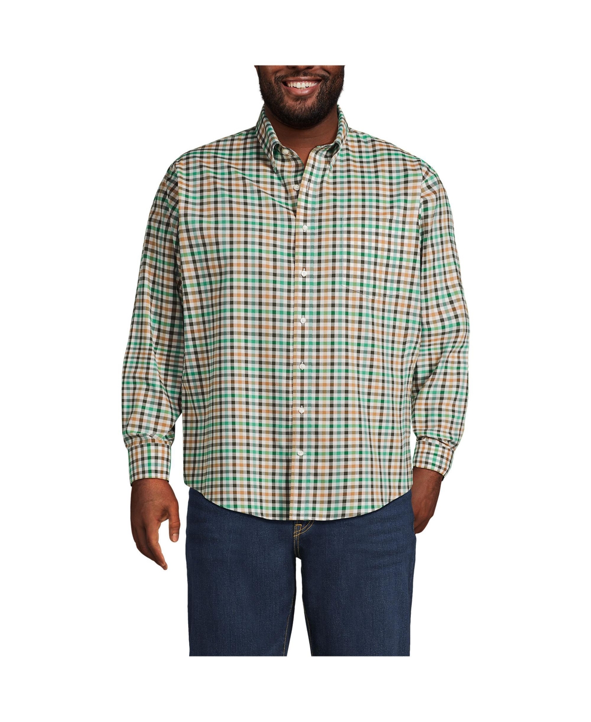 Lands' End Big & Tall Traditional Fit No Iron Twill Shirt -green plaid