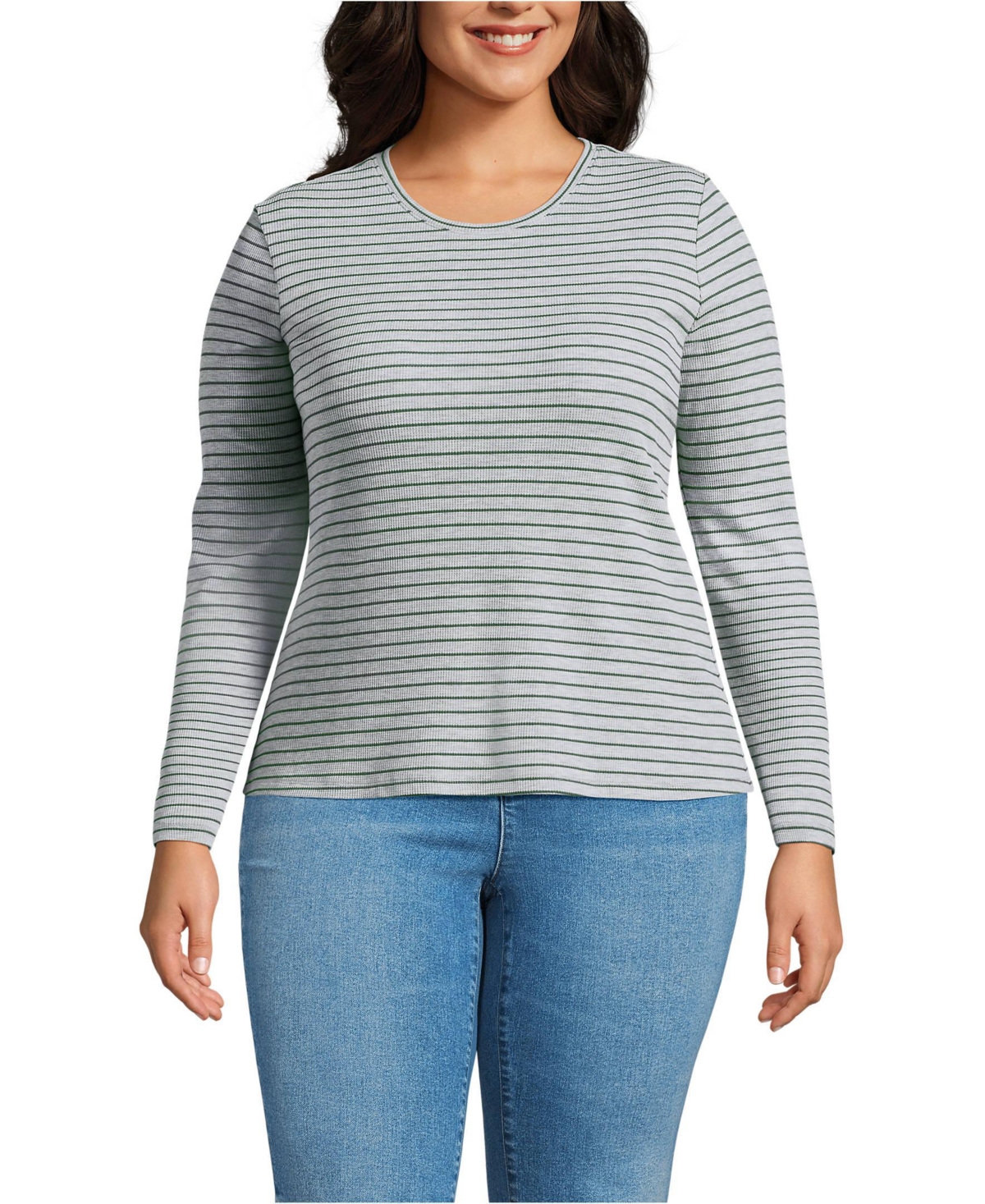 Lands' End Plus Size Lightweight Waffle Long Sleeve Crew Neck T-Shirt