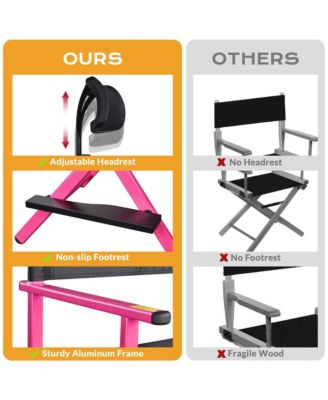28" Height Tall Director Chair Folding Artist Makeup Head Rest Pink