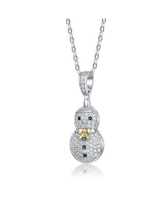 Sterling Silver Black & White Cubic Zirconia Snowman Pendant Necklace
