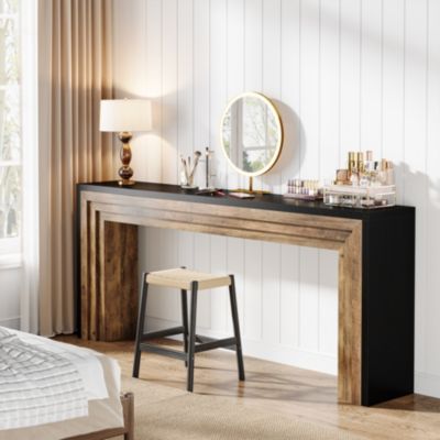 70.9-Inch Long Console Table, Farmhouse Narrow Wooden Sofa Table Behind the Couch for Living Room, Entryway, Hallway, Foyer, Black & Brown