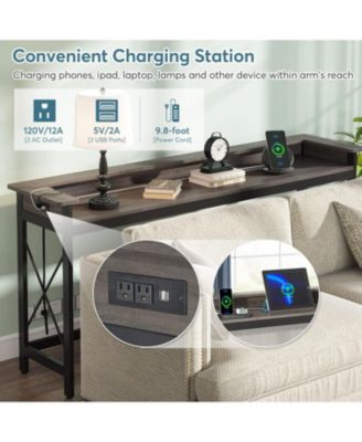 Console Table, 70.9-Inch Engineered Wood and Metal, Extra Long Design with Outlets, USB Ports, and Charging Station, Sofa Table