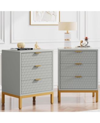 Set of 2 Nightstand with 3-Drawer, 25.8" Tall Modern Bedside Table, Large Side End Table with Storage Drawers for Bedroom