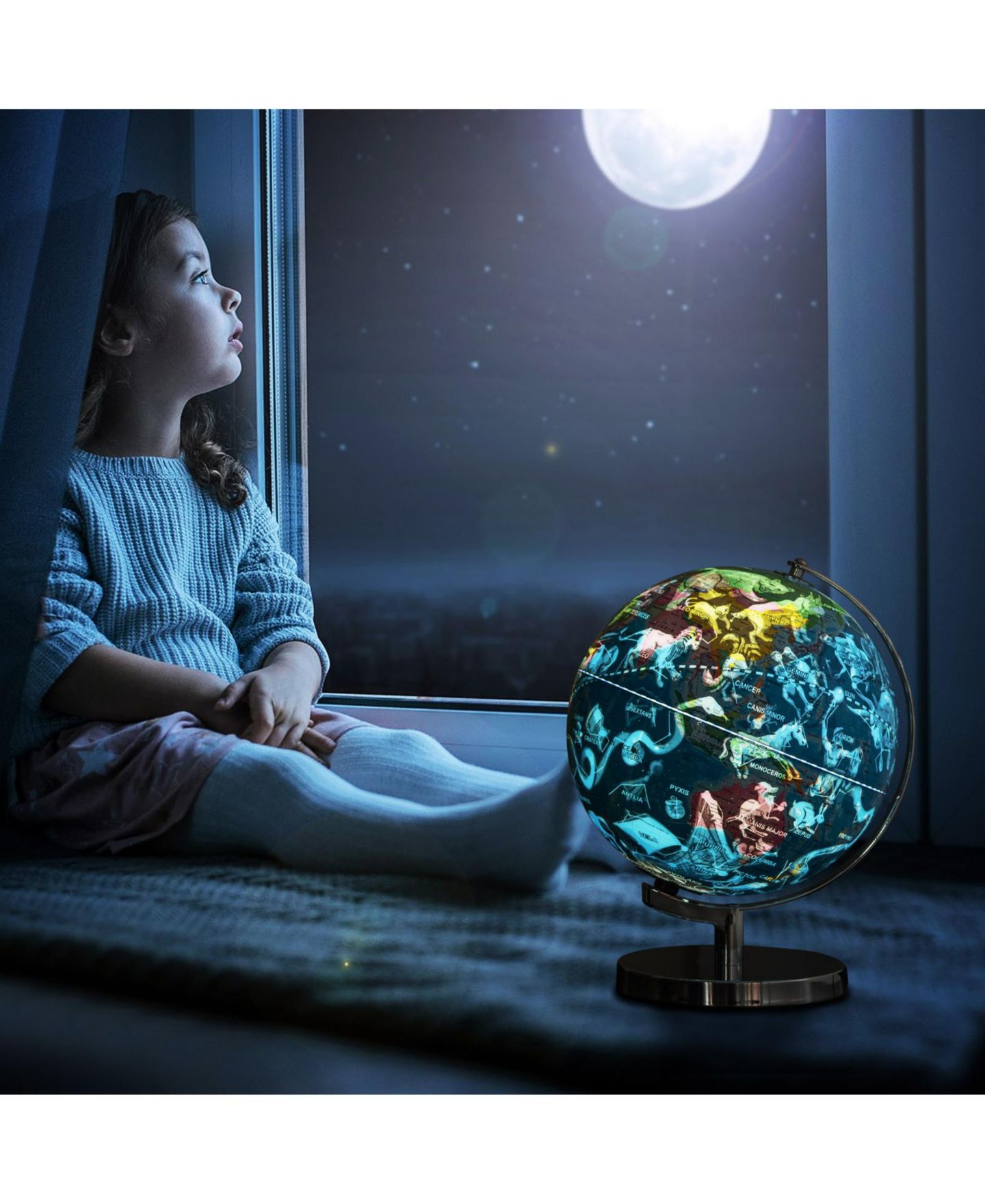 Детская игрушка VEBREDA 3-in-1 Illuminated World Globe with Stand and 88 Constellations, цвет: Синий — фото 3