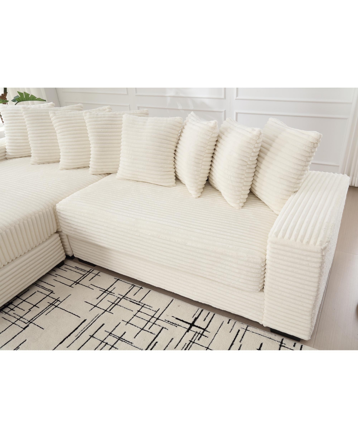 Streamdale Furniture Oversized L-Shaped Modular Couch with Armrests, Throw Pillows, Beige