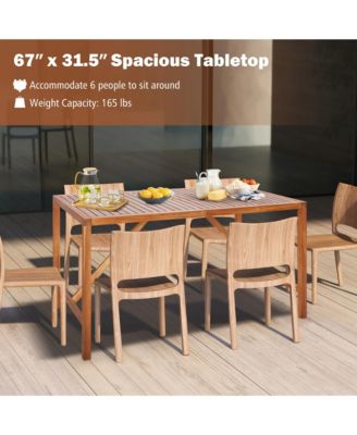 Patio Rectangle Acacia Wood Dining Table Spacious Slatted