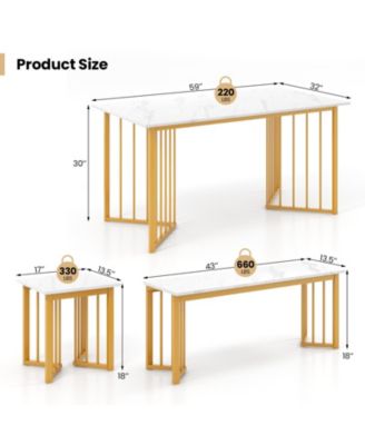 4 Piece Dining Table Set with Bench and 2 Stools-White