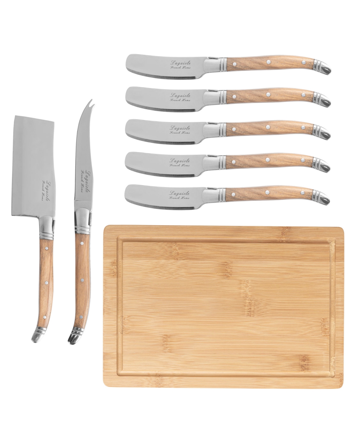French Home Connoisseur Laguiole 8 Piece Cheese Knife Set With Spreader And Board In Wood,brown