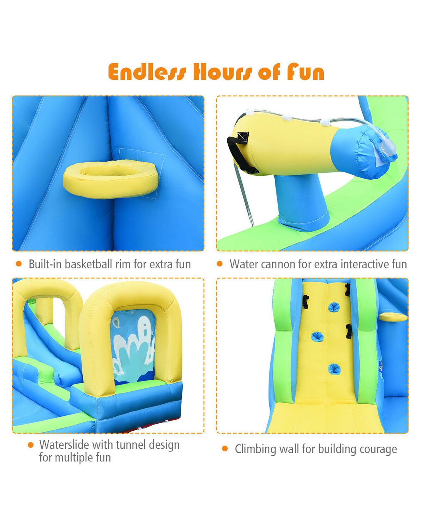 Детская игрушка Costway Inflatable Water Slide Bounce House, 188"L x 144"W x 95.5"H, Holds Up to 4 Kids, от 4 лет, цвет: Синий — фото 8