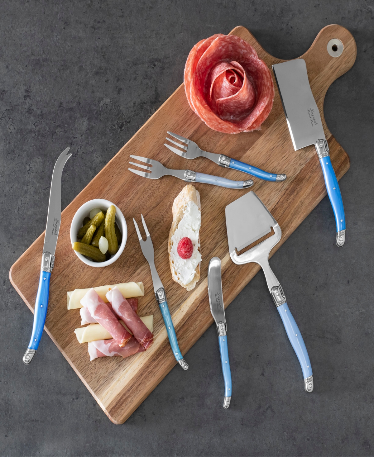 French Home Laguiole 13 Piece Charcuterie Set With Wood Serving Board In Shades Of Blue