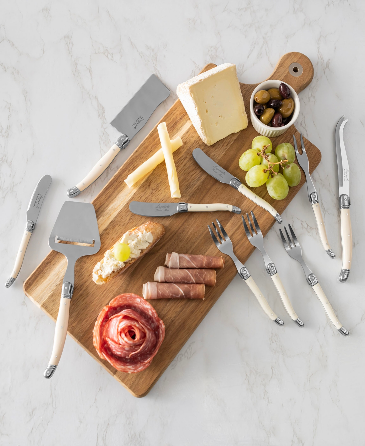 French Home Laguiole 14 Piece Charcuterie With Wood Serving Board In Faux Ivory And Wood