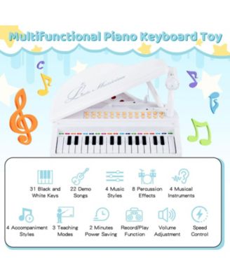 31 Keys Kids Piano Keyboard with Stool and Piano Lid-White