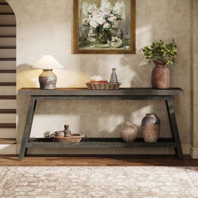 Farmhouse Console Entryway Table: 70.9 Inches Extra Long Console Table for Entryway, 2-Tier Narrow Wood Foyer Sofa Couch Table