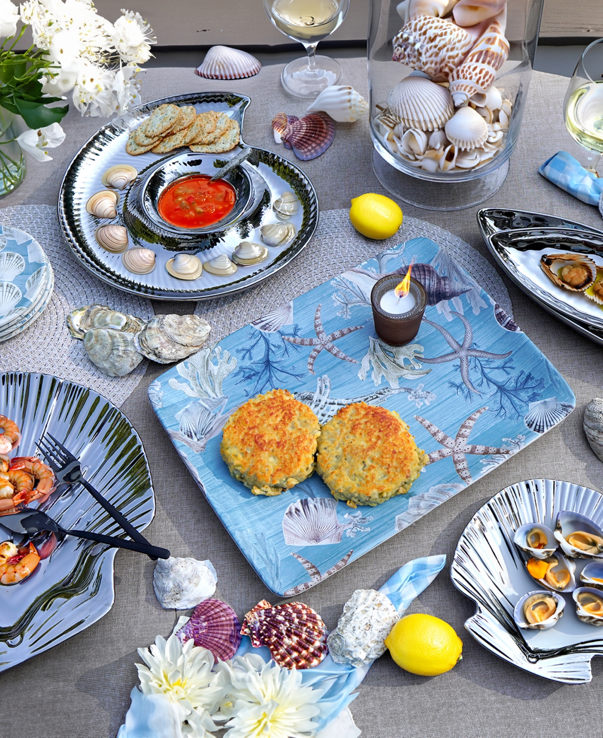 Certified International Silver Coast Set of 4 3-d Shell Candy Plate