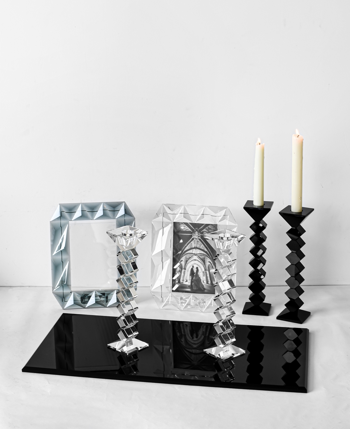 Lainy Home 8" Zig Zag Crystal Candlesticks, Set Of 2 In Black